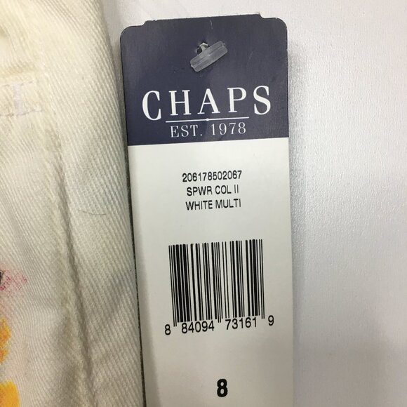 NWT CHAPS 5 Pocket Ivory MultiColor Floral Print Slimming Fit Slim Ankle Jeans - Picture 3 of 14